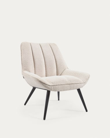 Marlina white bouclé armchair with steel legs with black painted finish