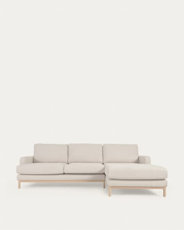 Sofa 3-osobowa Mihaela z prawym szezlongiem tapicerowana białym micro boucle 264 cm