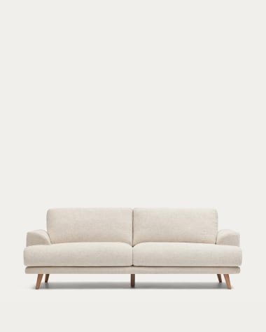 Karin 3-Sitzer-Sofa weiß und Beine aus massiver Buche 231 cm
