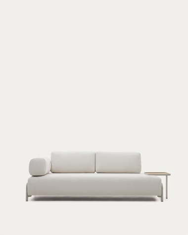 Compo 3-Sitzer-Sofa Chenille Beige, großes Tablett Eichenfurnier Metallgestell Grau 232cm