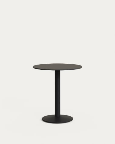 Στρογγυλό τραπέζι εξωτερικού χώρου Esilda, μαύρο και μαύρη βαμμένη μεταλλική βάση, Ø 70x70εκ