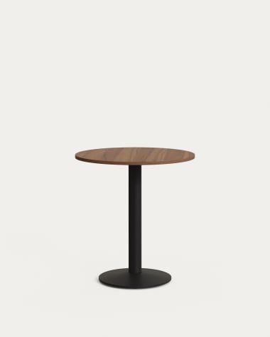 Ronde Esilda-tafel van noothout met melamine en zwart gelakte metalen poot Ø 70 x 70 cm