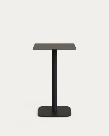 Table haute d'extérieur Dina noire avec pied en métal et finition peinte noire  60 x 60 x 96 cm