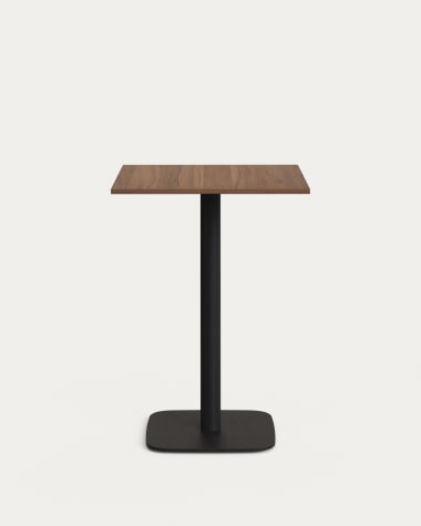 Dina high table in walnut finish melamine with metal leg in a painted black finish, 60x60x96 cm