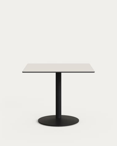 Tavolo per esterno Esilda bianco con gamba di metallo rifinita in nero 90 x 90 x 70 cm