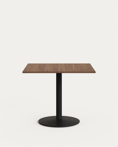 Esilda table in walnut finish melamine with metal leg in a painted black finish, 90 x 90 x 70 cm