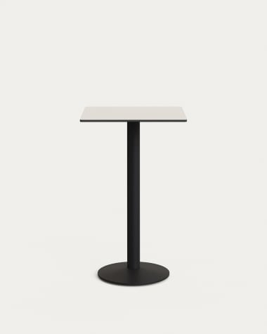 Table haute Esilda blanche avec pied en métal et finition peinte noire  60 x 60 x 96 cm