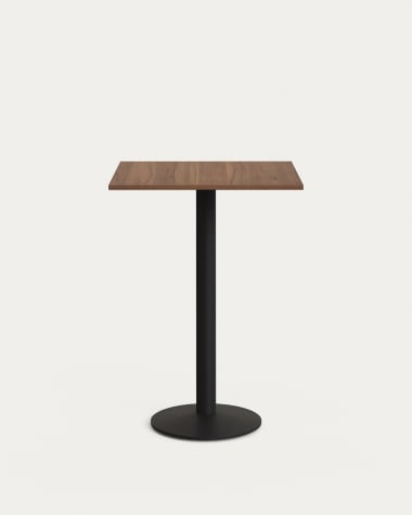 Table haute Esilda mélamine avec finition noyer pied en métal et finition peinte noire  60x60x96 cm