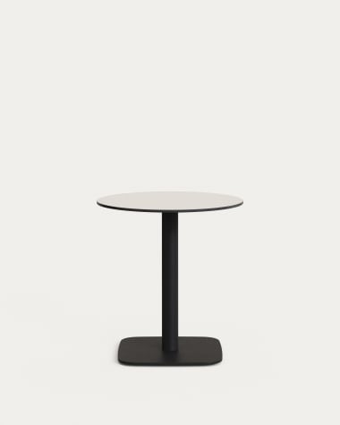 Runder Outdoor-Tisch Tiaret weiß mit schwarz lackiertem Metallbein Ø 68x70 cm