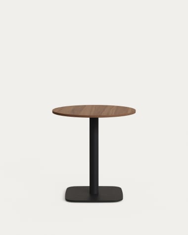Ronde witte Dina-tafel van noothout met melamine en zwart gelakte metalen poot Ø 68 x 70 cm