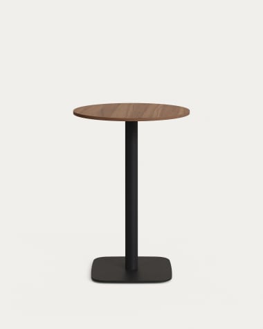 Tiaret high round table in walnut finish melamine with metal leg in a painted black finish, Ø60x96 cm