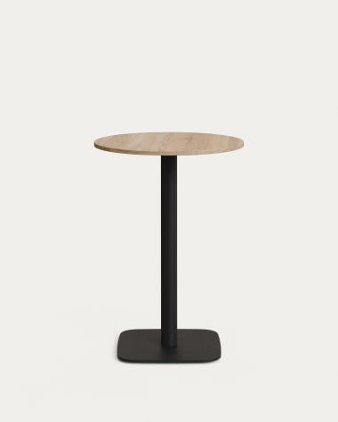 Table ronde haute Dina mélamine finition naturelle pied en métal et finition peinte noire Ø 60x96 cm