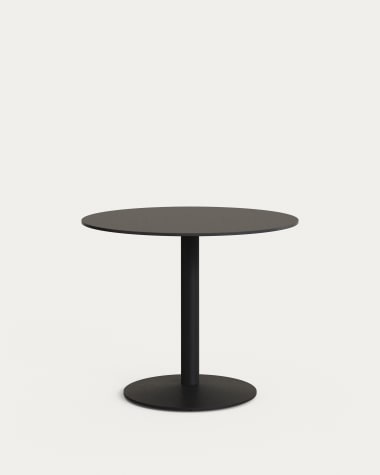 Στρογγυλό τραπέζι εξωτερικού χώρου Esilda, μαύρο και μαύρη βαμμένη μεταλλική βάση Ø90x70εκ