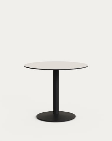 Στρογγυλό τραπέζι εξωτερικού χώρου Esilda, λευκό και μαύρη βαμμένη μεταλλική βάση Ø90x70εκ