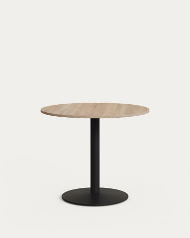 Ronde Esilda-tafel van natuurlijke melamine en zwart gelakte metalen poot Ø 90 x 70 cm