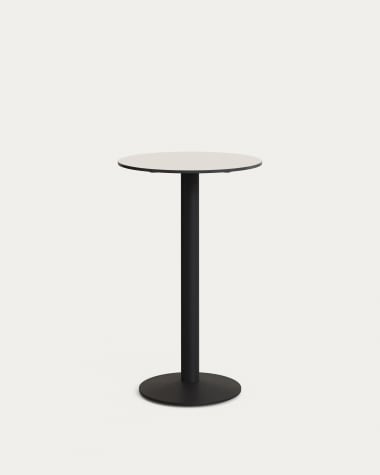 Esilda high round outdoor table in white with metal leg in a painted black finish, Ø 60 x