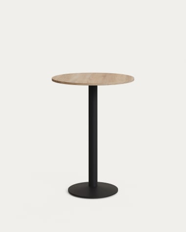 Esilda high round table in natural finish melamine with metal leg in a painted black finis