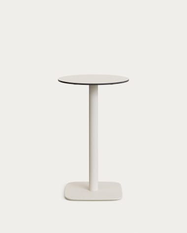 Στρογγυλό ψηλό τραπέζι εξωτερικού χώρου Dina, λευκό και μεταλλική βάση σε βαμμένο λευκό φινίρισμα, Ø 60 x 96εκ