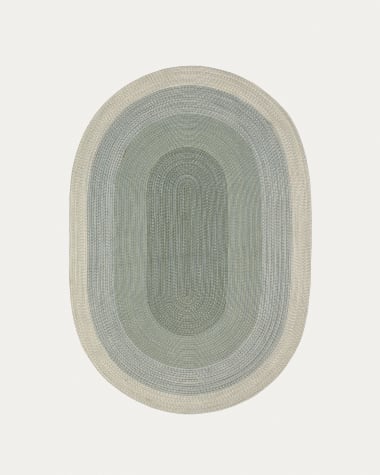 Leeith 100% PET rug with wide green stripes, Ø 160 x 230 cm