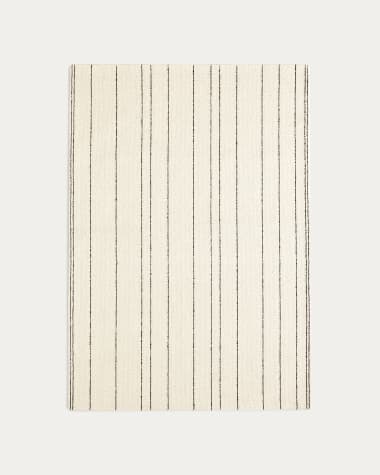 Alfombra Micol de lana beige y rayas negro 160 x 230 cm