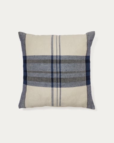 Sinto cushion cover in blue checked linen and cotton, 45 x 45 cm