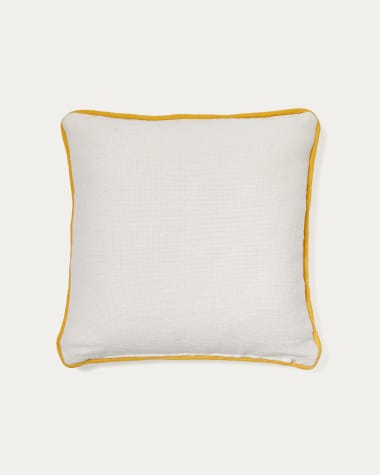 Poszewka na poduszkę Catius 100% PET w kolorze białym z żółtym obszyciem 45 x 45 cm
