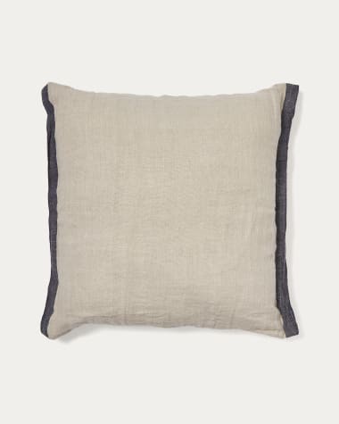 Suerta beige and blue cushion cover, 100% linen, 45 x 45 cm