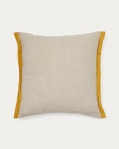 Federa cuscino Suerta 100% lino beige e mostarda 45 x 45 cm