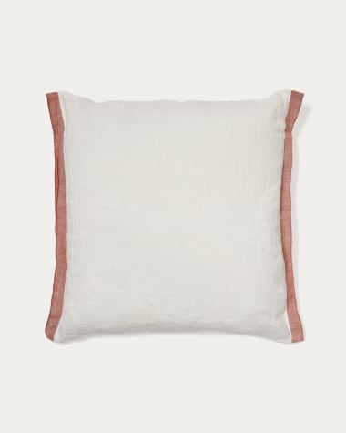 Federa cuscino Suerta 100% lino bianco e terracotta 45 x 45 cm