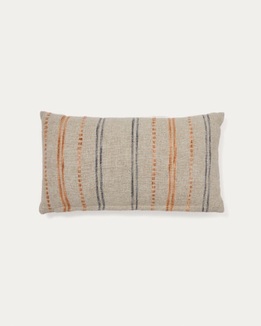 Federa cuscino Setic in lino a righe blu e arancione 30 x 50 cm