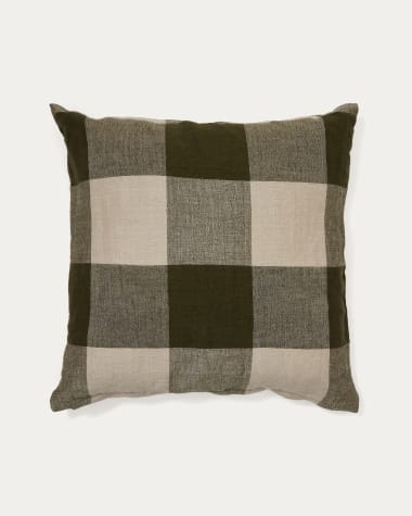 Federa cuscino Solin in lino e cotone a quadrati verde 50 x 50 cm