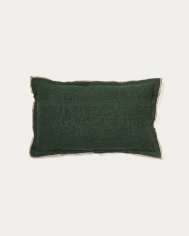 Capa de almofada Sagi 100% de linho bege e verde 30 x 50 cm