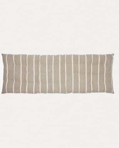 Margarida 100% beige cotton bench cushion with mustard stripe pattern, 40 x 120 cm