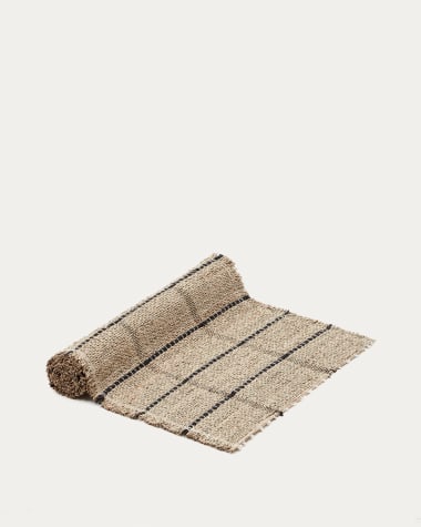 Uya table runner with natural fibres and natural and black finish 50 x 150 cm
