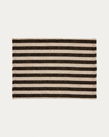 Selvana 2 individual cotton table mat set with beige and black stripes