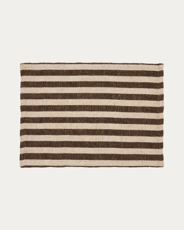 Selvana 2 individual cotton table mat set with beige and brown stripes