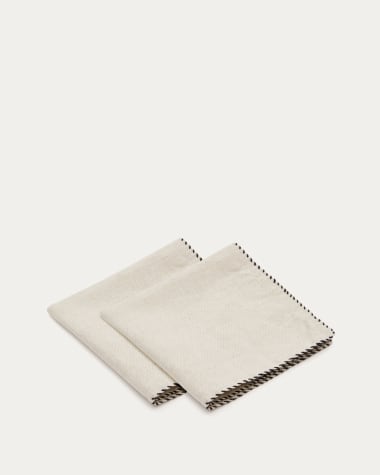Σετ 2 πετσέτες Sanpola από λινό και βαμβάκι σε μπεζ χρώμα με κέντημα