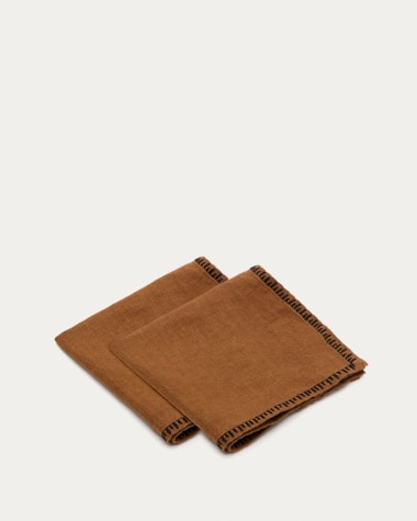 Llosar set of 2 brown embroidered napkins 100% linen