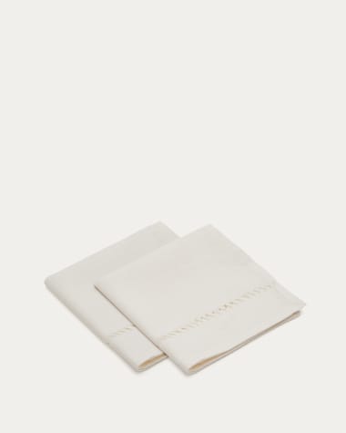 Set Sempa de 2 servilletas de lino y algodón blanco detalle calado