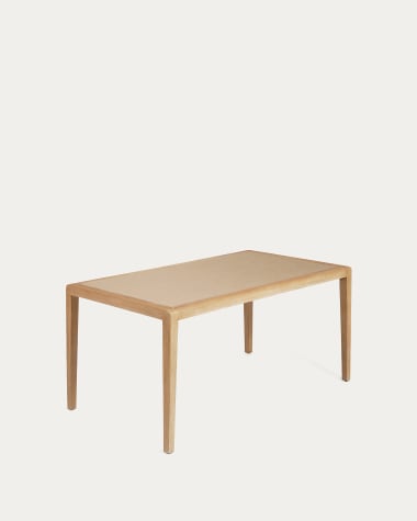 Better Tisch aus beigem Polyzement und massivem Akazienholz 160 x 90 cm FSC 100%