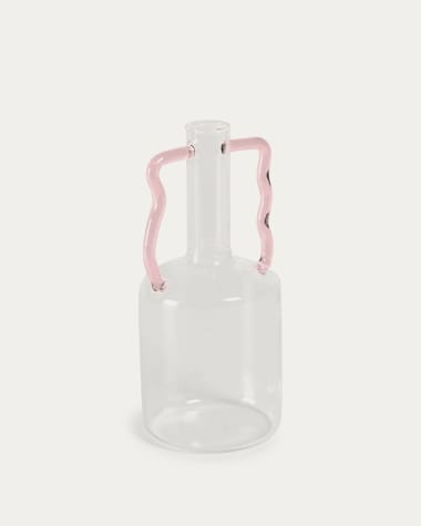 Jarrón Yumalay de vidrio transparente y rosa 22 cm