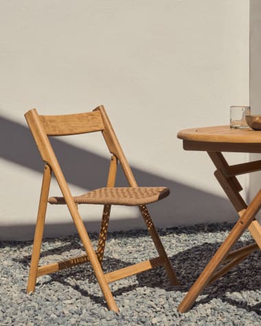 Dandara folding chair in solid acacia wood with steel structure and beige cord FSC 100%