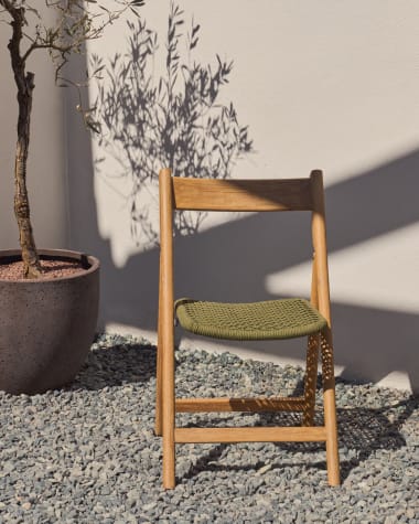 Dandara folding chair in solid acacia wood with steel structure and green 100% FSC cord