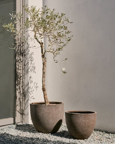 Ensemble Serili de 2 pots de fleurs en ciment et fibre de verre gris foncé Ø 42 cm / Ø 50 cm