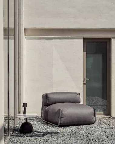 Square poef in grijs en zwart met rugleuning voor 100% outdoor modulaire bank 101 x 101 cm
