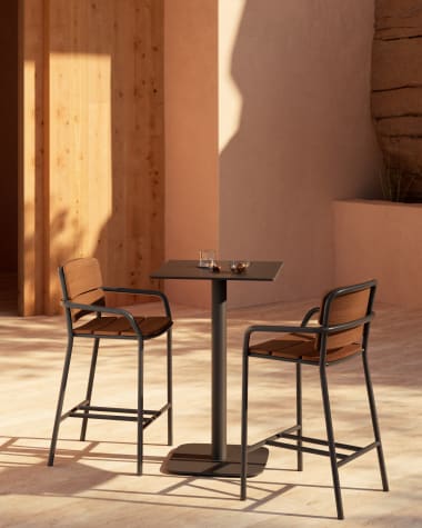Tavolo alto per esterno Dina nero con gamba di metallo rifinita in nero 60 x 60 x 96 cm