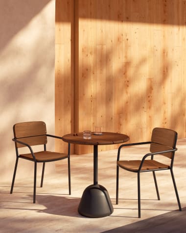 Saura Tisch schwarzea Metall und Akazienholz mit Walnuss-Finish, 75 x Ø70 cm FSC 100%