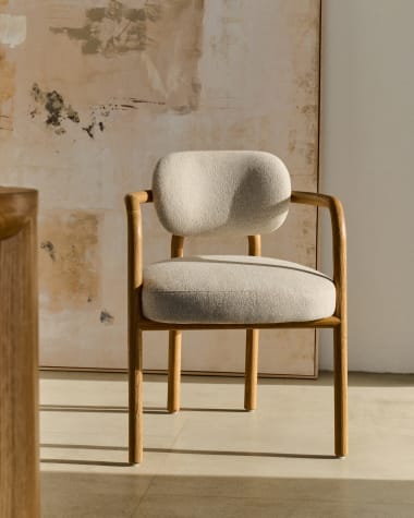 Melqui beige chair in solid oak wood a natural finish