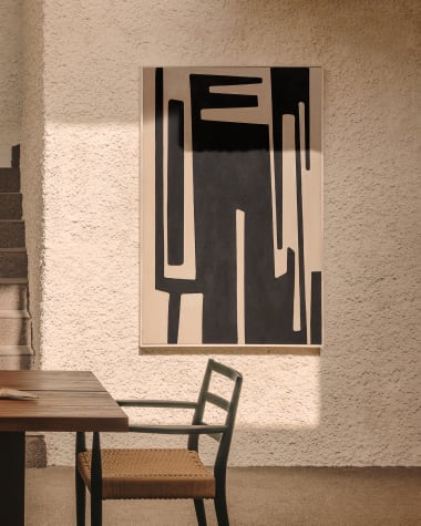 Salmi Bild abstrakt aus Leinen beige und schwarz 140 x 90 cm