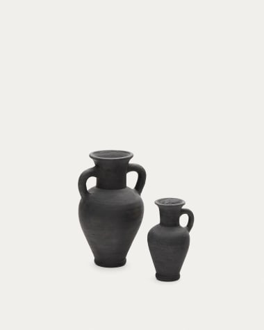 Tefare set of 2 terracotta vases in a black finish, xx cm / xx cm